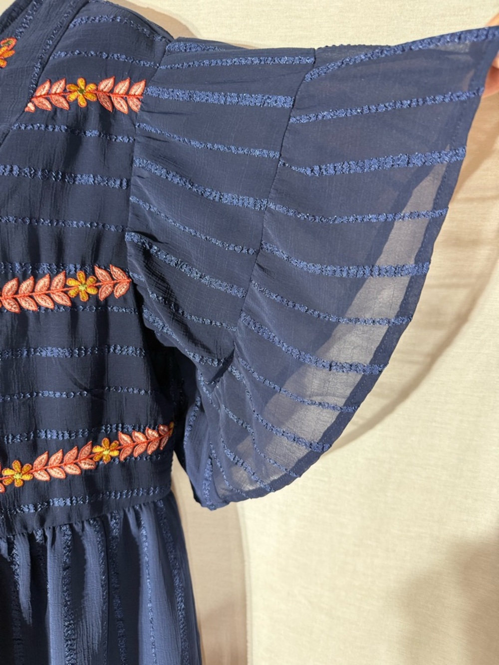 entro Navy Floral Embroidered Tiered Dress Size Large - Picture 5 of 12